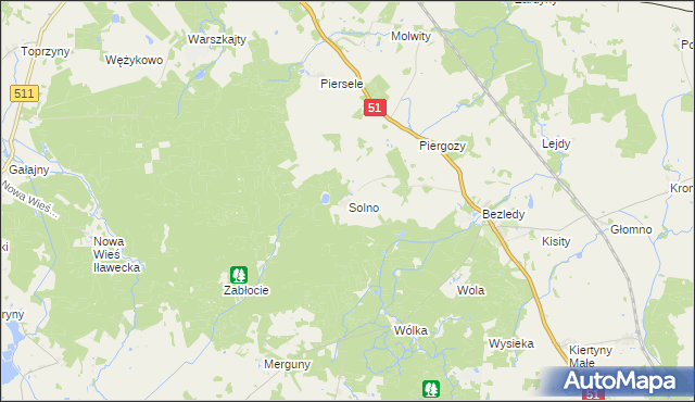 mapa Solno gmina Bartoszyce, Solno gmina Bartoszyce na mapie Targeo