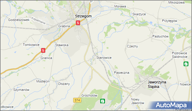 mapa Stanowice gmina Strzegom, Stanowice gmina Strzegom na mapie Targeo