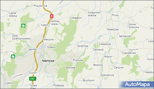 mapa Strachów gmina Kondratowice, Strachów gmina Kondratowice na mapie Targeo