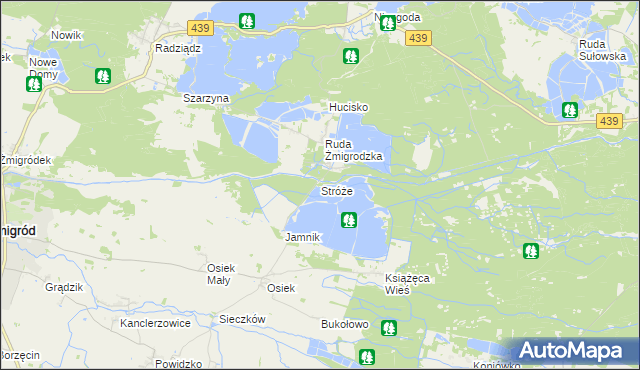 mapa Stróże gmina Żmigród, Stróże gmina Żmigród na mapie Targeo