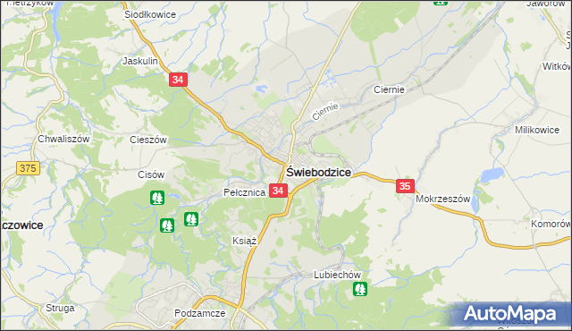 mapa Świebodzice, Świebodzice na mapie Targeo