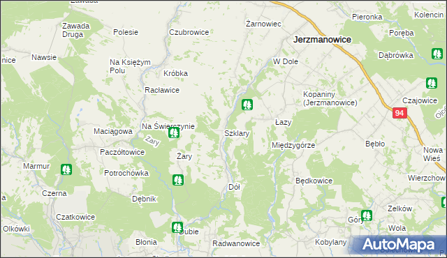 mapa Szklary gmina Jerzmanowice-Przeginia, Szklary gmina Jerzmanowice-Przeginia na mapie Targeo