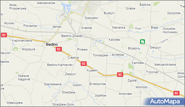 mapa Tomaszew gmina Bedlno, Tomaszew gmina Bedlno na mapie Targeo