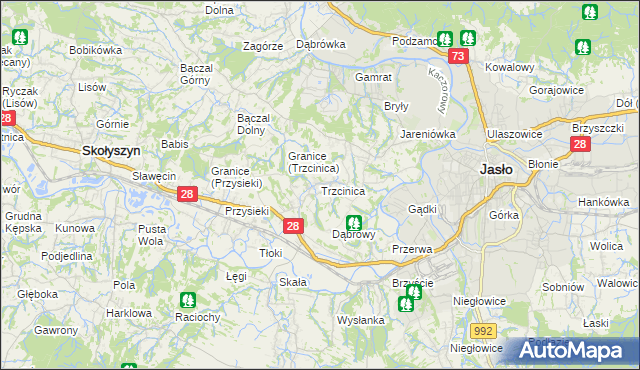 mapa Trzcinica gmina Jasło, Trzcinica gmina Jasło na mapie Targeo