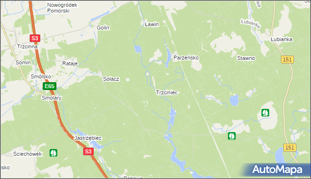 mapa Trzciniec gmina Nowogródek Pomorski, Trzciniec gmina Nowogródek Pomorski na mapie Targeo