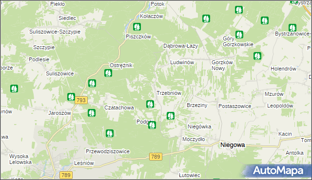mapa Trzebniów, Trzebniów na mapie Targeo