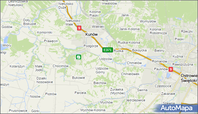 mapa Udziców, Udziców na mapie Targeo