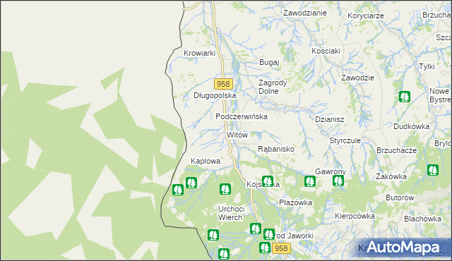 mapa Witów gmina Kościelisko, Witów gmina Kościelisko na mapie Targeo