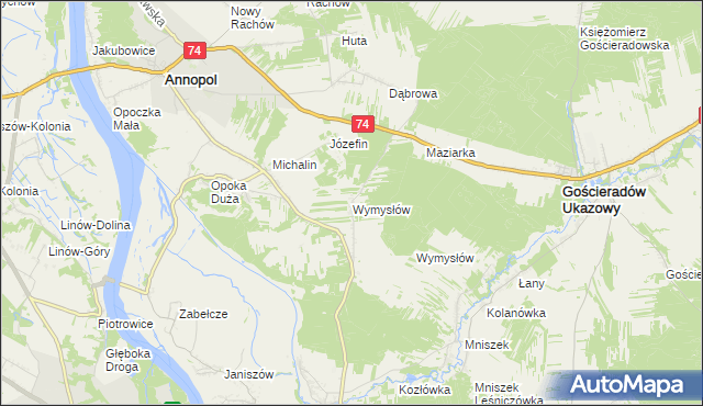 mapa Wymysłów gmina Annopol, Wymysłów gmina Annopol na mapie Targeo