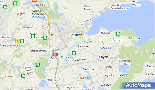mapa Zabłocie gmina Strumień, Zabłocie gmina Strumień na mapie Targeo