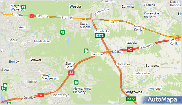 mapa Zagórze gmina Wiązowna, Zagórze gmina Wiązowna na mapie Targeo
