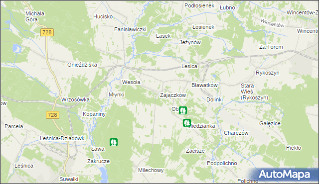 mapa Zajączków gmina Piekoszów, Zajączków gmina Piekoszów na mapie Targeo