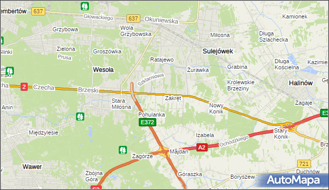 mapa Zakręt gmina Wiązowna, Zakręt gmina Wiązowna na mapie Targeo
