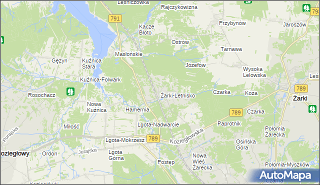 mapa Żarki-Letnisko, Żarki-Letnisko na mapie Targeo