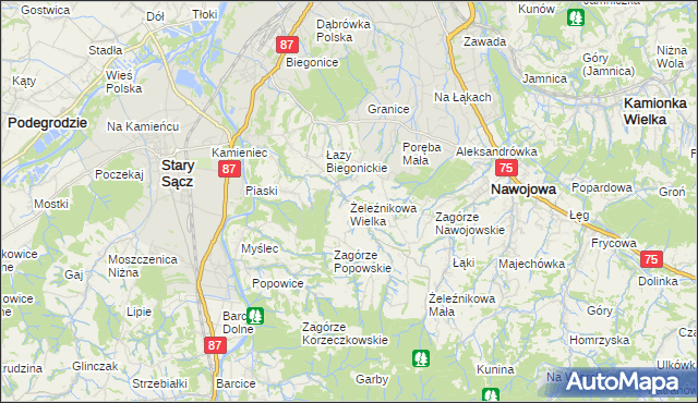 mapa Żeleźnikowa Wielka, Żeleźnikowa Wielka na mapie Targeo