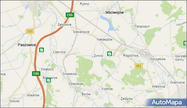mapa Zimnik gmina Mściwojów, Zimnik gmina Mściwojów na mapie Targeo