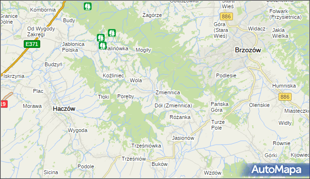mapa Zmiennica, Zmiennica na mapie Targeo