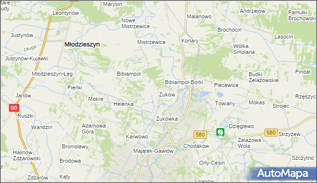 mapa Żuków gmina Sochaczew, Żuków gmina Sochaczew na mapie Targeo