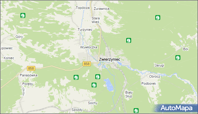 mapa Zwierzyniec powiat zamojski, Zwierzyniec powiat zamojski na mapie Targeo