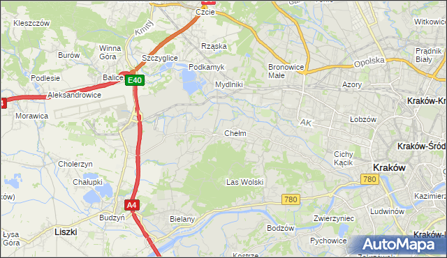 mapa Chełm gmina Kraków, Chełm gmina Kraków na mapie Targeo