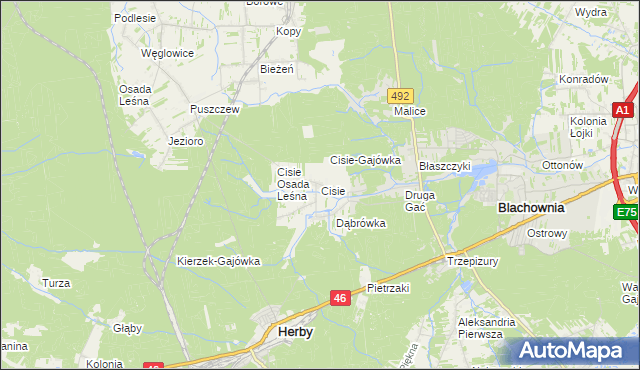 mapa Cisie gmina Blachownia, Cisie gmina Blachownia na mapie Targeo