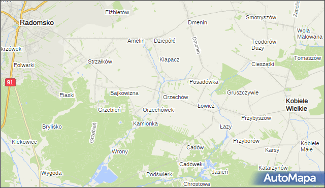 mapa Orzechów gmina Kobiele Wielkie, Orzechów gmina Kobiele Wielkie na mapie Targeo