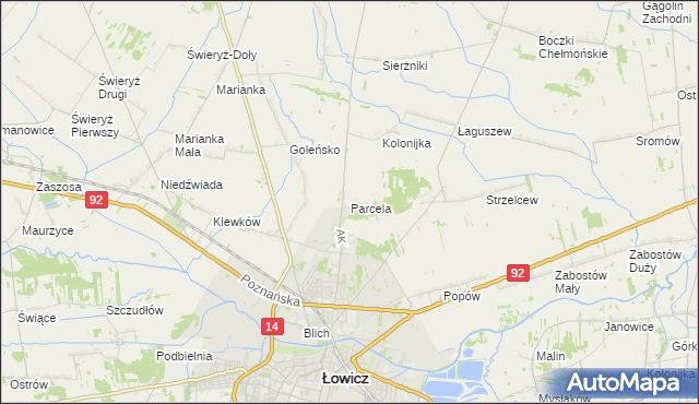 mapa Parcela gmina Łowicz, Parcela gmina Łowicz na mapie Targeo