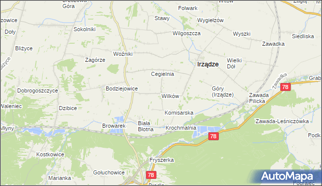 mapa Wilków gmina Irządze, Wilków gmina Irządze na mapie Targeo