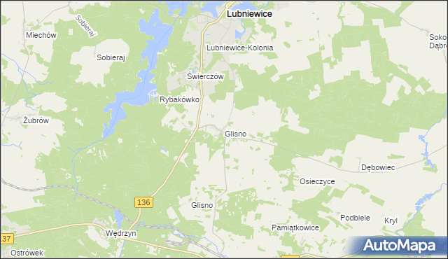mapa Glisno gmina Lubniewice, Glisno gmina Lubniewice na mapie Targeo