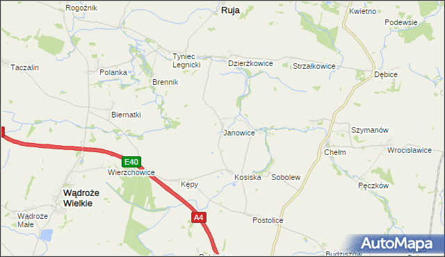mapa Janowice gmina Ruja, Janowice gmina Ruja na mapie Targeo