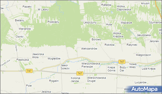mapa Aleksandrów gmina Sienno, Aleksandrów gmina Sienno na mapie Targeo