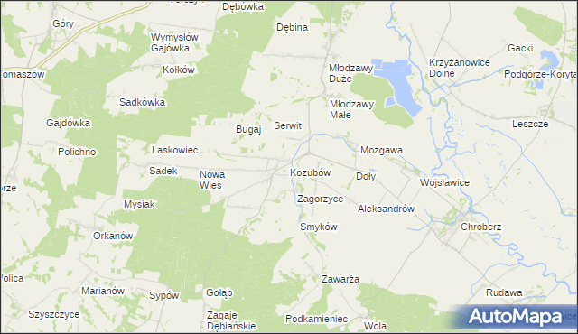 mapa Kozubów gmina Pińczów, Kozubów gmina Pińczów na mapie Targeo