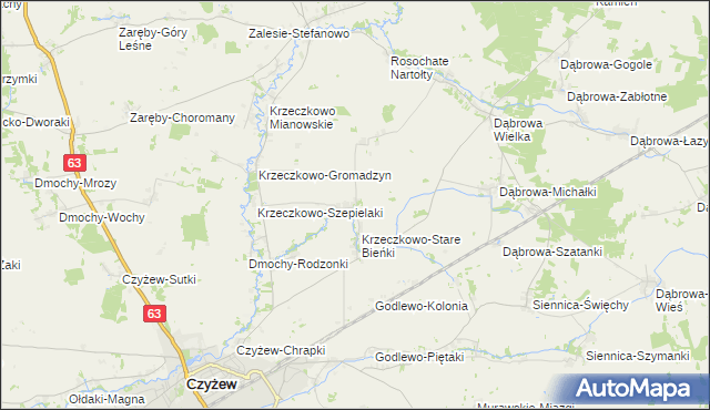 mapa Krzeczkowo-Nowe Bieńki, Krzeczkowo-Nowe Bieńki na mapie Targeo