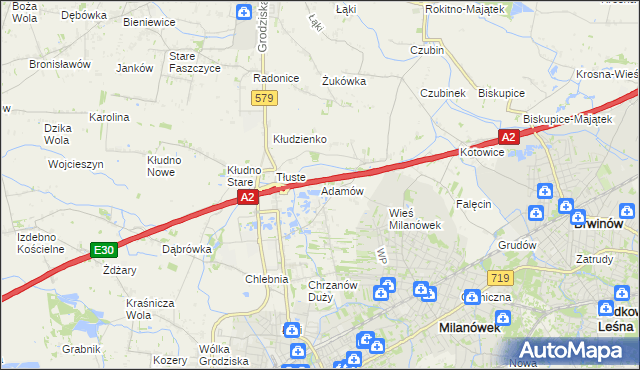 mapa Adamów gmina Grodzisk Mazowiecki, Adamów gmina Grodzisk Mazowiecki na mapie Targeo