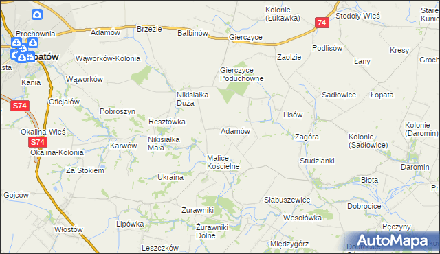 mapa Adamów gmina Lipnik, Adamów gmina Lipnik na mapie Targeo