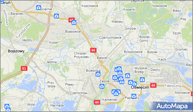 mapa Babice gmina Oświęcim, Babice gmina Oświęcim na mapie Targeo