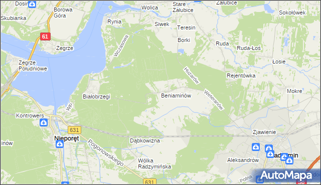 mapa Beniaminów gmina Nieporęt, Beniaminów gmina Nieporęt na mapie Targeo