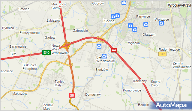 mapa Bielany Wrocławskie, Bielany Wrocławskie na mapie Targeo