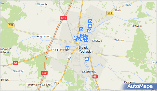 mapa Bielsk Podlaski, Bielsk Podlaski na mapie Targeo