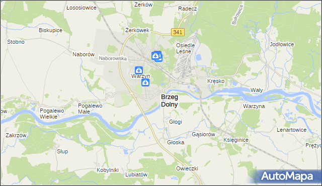 mapa Brzeg Dolny, Brzeg Dolny na mapie Targeo