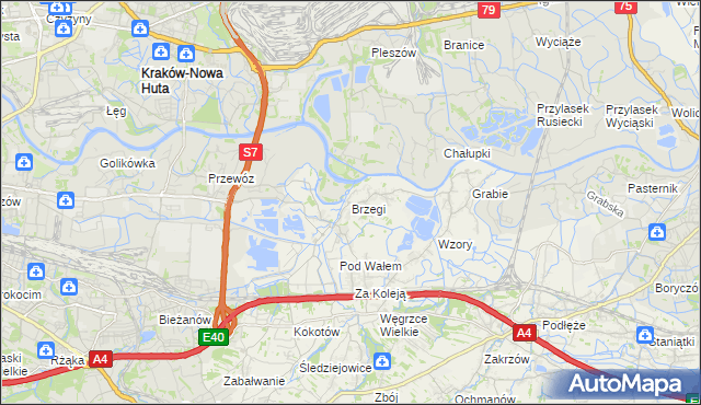 mapa Brzegi gmina Wieliczka, Brzegi gmina Wieliczka na mapie Targeo