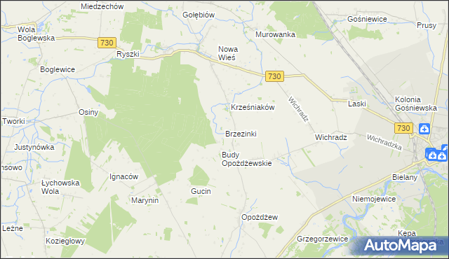 mapa Brzezinki gmina Warka, Brzezinki gmina Warka na mapie Targeo