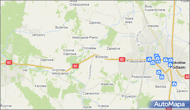 mapa Brzozów gmina Sokołów Podlaski, Brzozów gmina Sokołów Podlaski na mapie Targeo