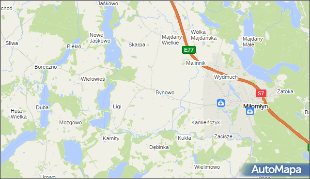 mapa Bynowo, Bynowo na mapie Targeo