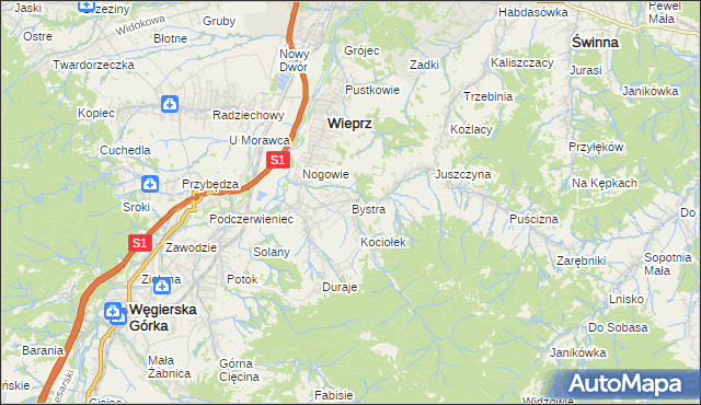 mapa Bystra gmina Radziechowy-Wieprz, Bystra gmina Radziechowy-Wieprz na mapie Targeo