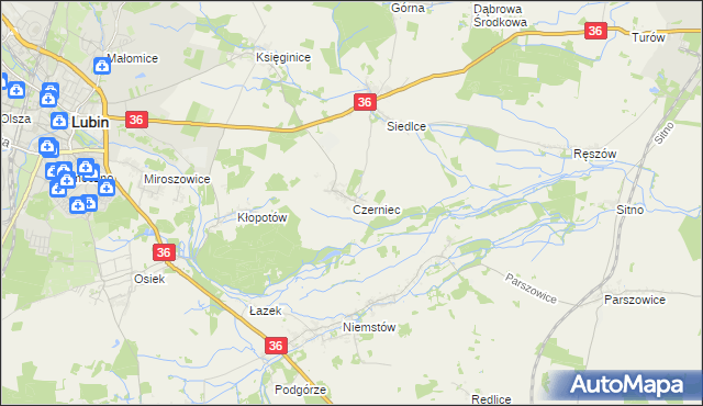 mapa Czerniec gmina Lubin, Czerniec gmina Lubin na mapie Targeo