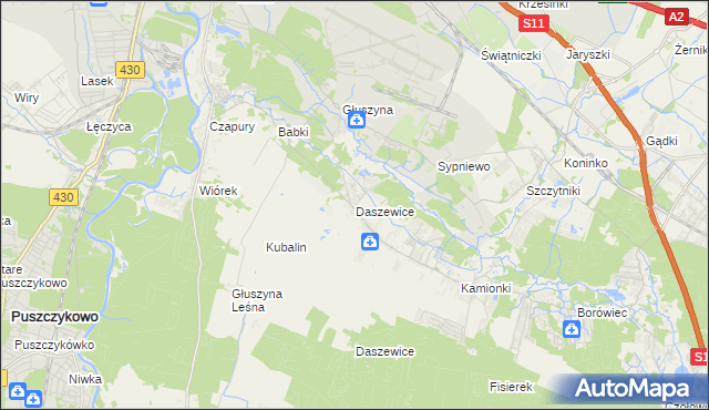 mapa Daszewice gmina Mosina, Daszewice gmina Mosina na mapie Targeo