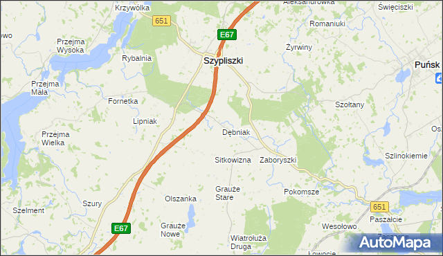 mapa Dębniak gmina Szypliszki, Dębniak gmina Szypliszki na mapie Targeo