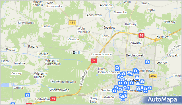 mapa Domiechowice, Domiechowice na mapie Targeo