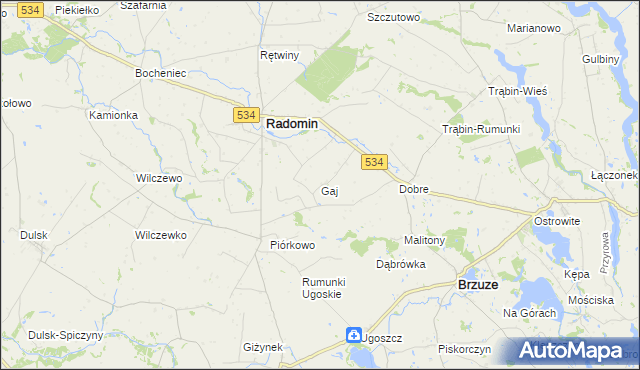 mapa Gaj gmina Radomin, Gaj gmina Radomin na mapie Targeo